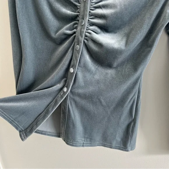 Allie Rose Ruched Button-Up Velvet Top - Picture 3 of 5